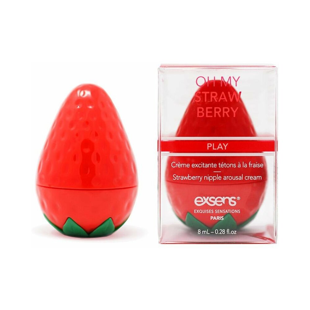 Exsens Nipple Arousal Cream Oh My Strawberry 0.3 Oz in a playful strawberry-shaped container.