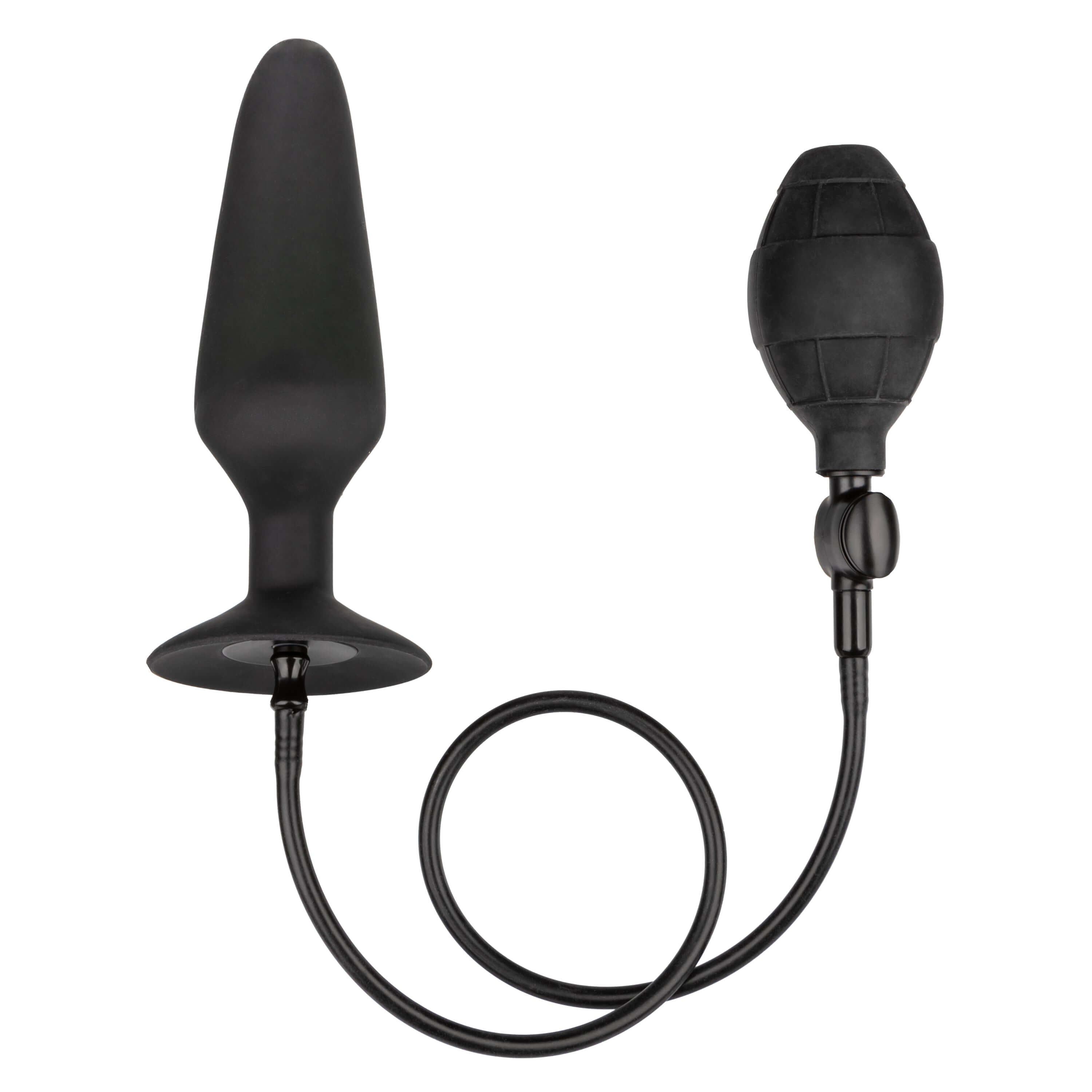 XL Silicone Inflatable Plug Black with adjustable size and control for customizable pleasure.