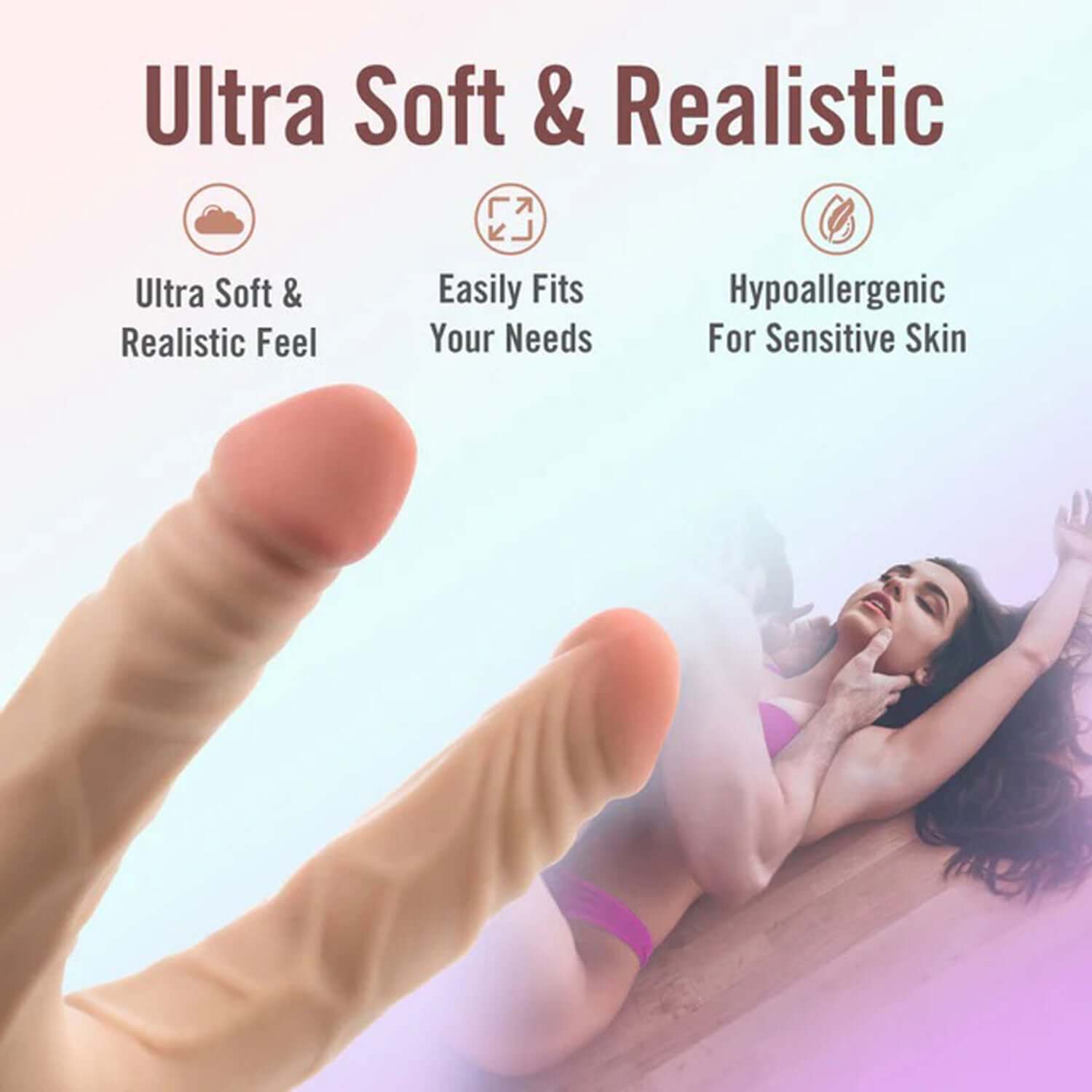 Dr. Skin Plus 14-inch posable double dong showing ultra soft and realistic feel, perfect for sensitive skin and customizable pleasure