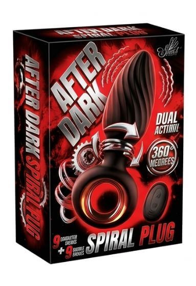 After Dark Spiral Plug With Remote Control packaging featuring dual-action design and remote control capabilities.