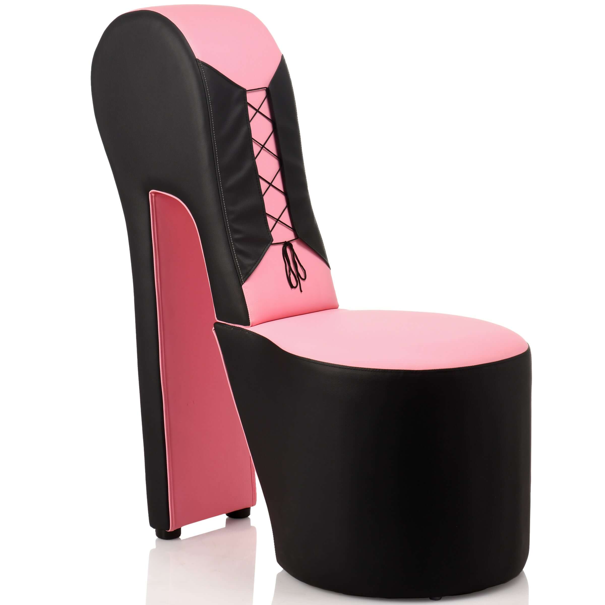 Master Series Stiletto Corset Chair Pink, a striking black and pink chair with a corset design, perfect for bold decor.