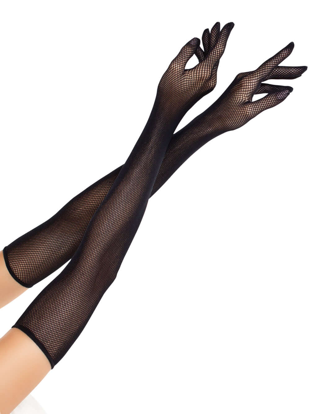 Leg Avenue Opera Length Fishnet Gloves in black, made of nylon and spandex, elegant accessory for costumes.