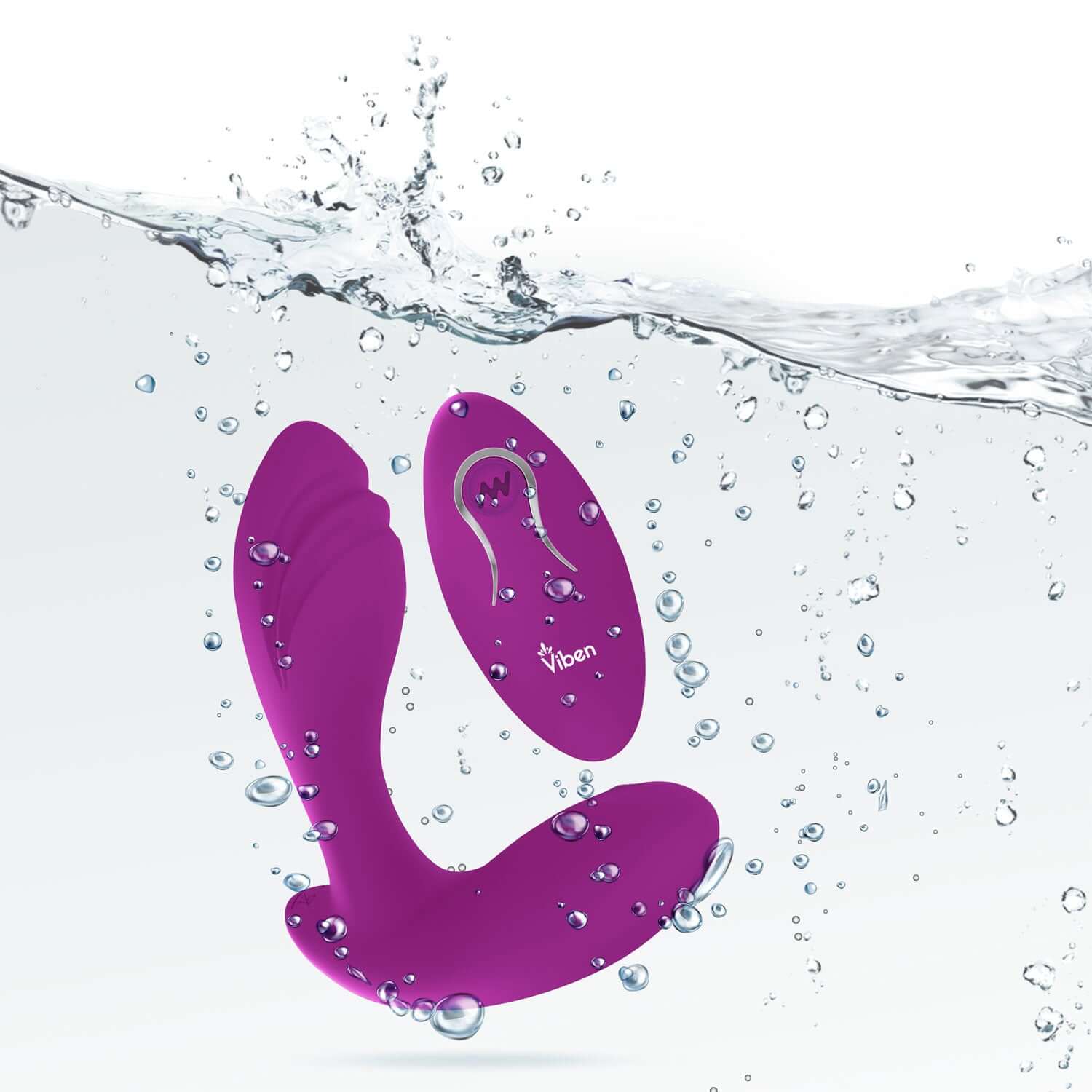 Viben Epiphany Clitoral Rollerball Panty Vibe Berry immersed in water with bubbles around it.