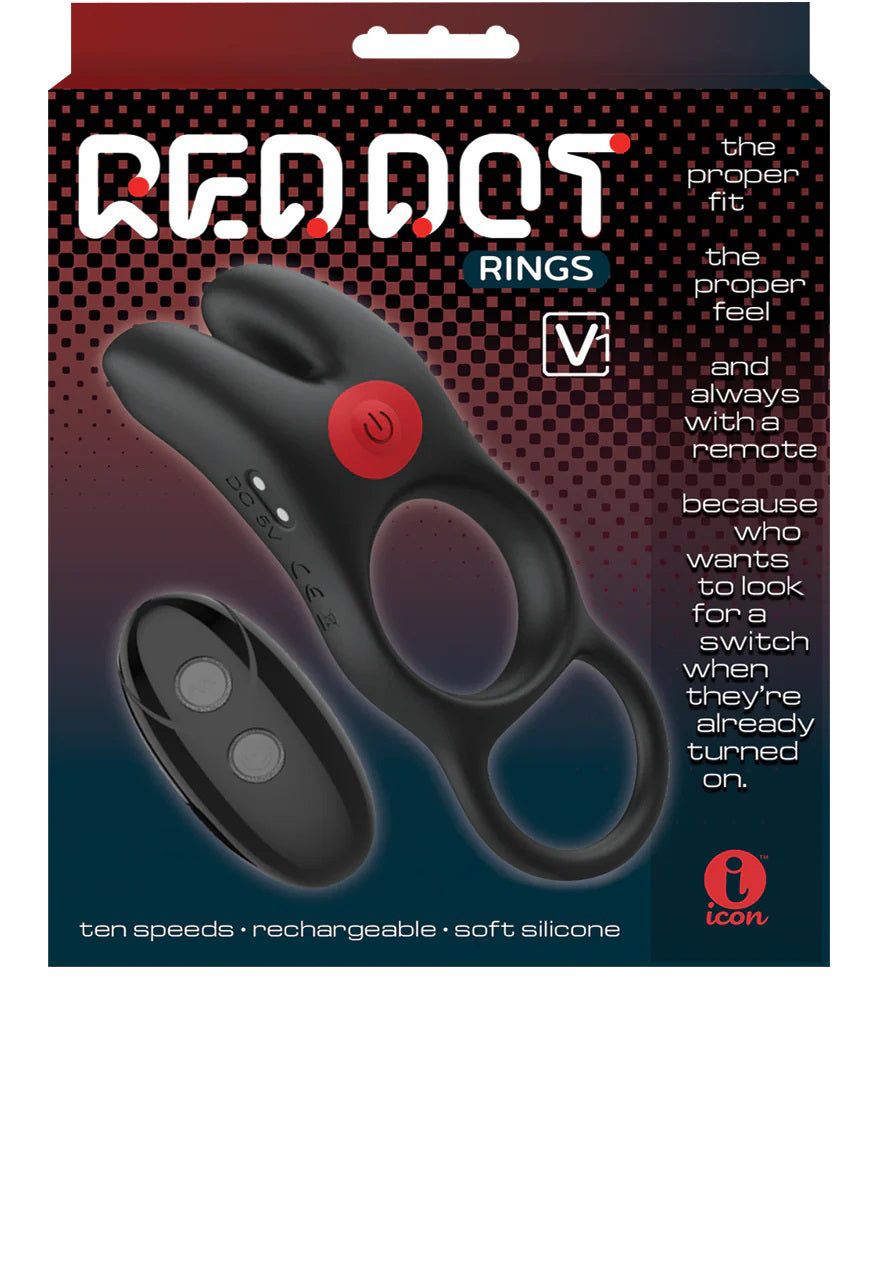 Red Dot Vibrating Cock Ring V1 With Remote - Black/red-0