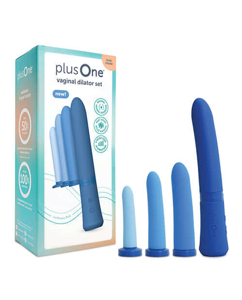 plusOne Vaginal Dilator Set Blue with four interchangeable dilators for comfort and progressive training.