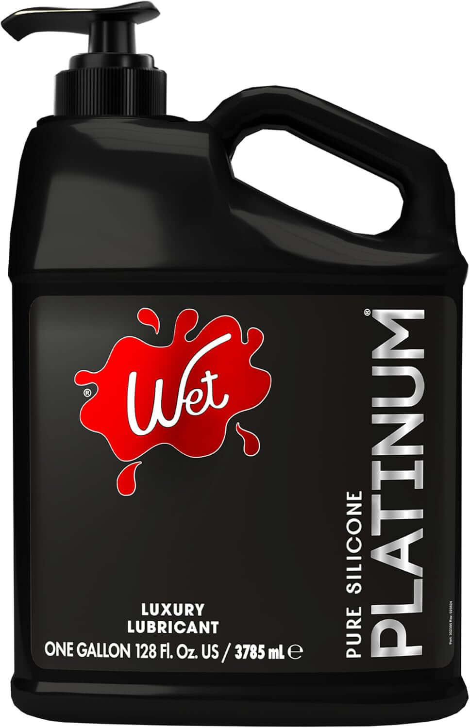 Wet Platinum Luxury Silicone Lubricant 128 Oz bottle with pump for easy dispensing.