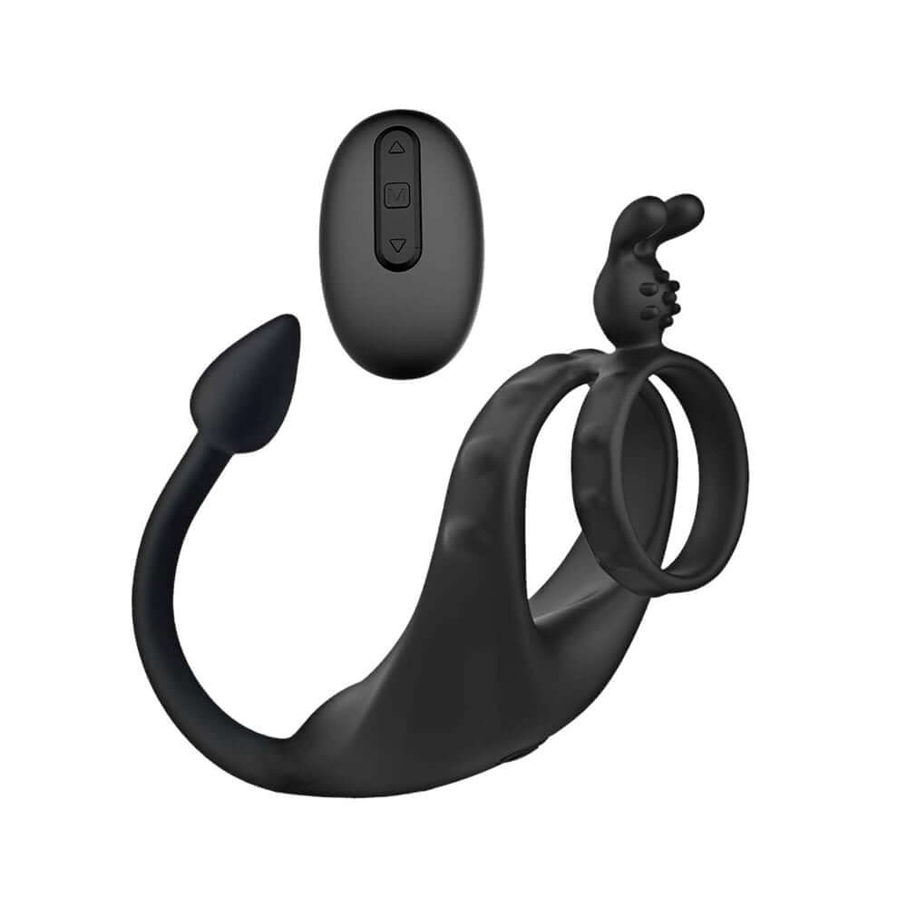 Cockpower Remote Control Ultimate Exciter Black with remote and dual-ring design for customizable stimulation.