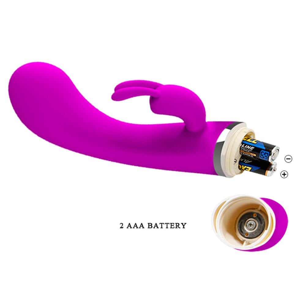 Pretty Love Rabbit Vibrator Freda showing battery compartment and sleek pink silicone design.
