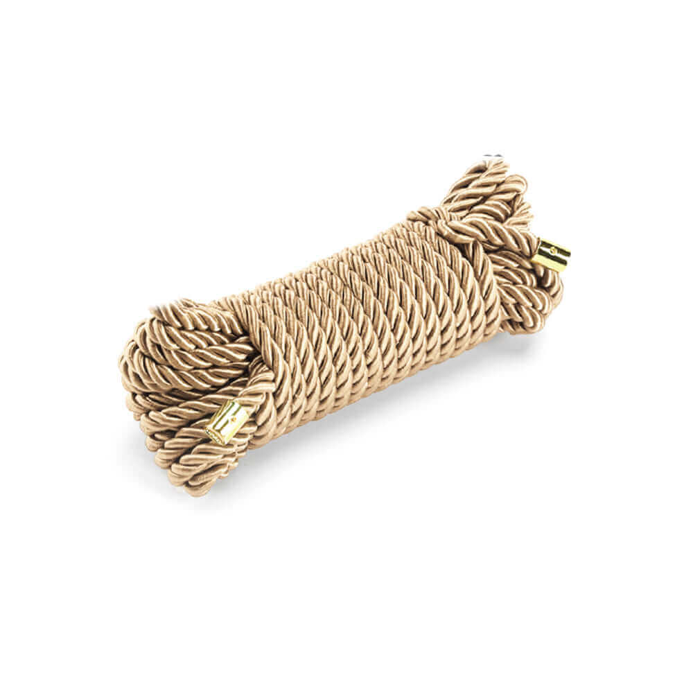 Luxurious gold shibari bondage rope, 32.8 ft, ideal for workshops, featuring high-quality nylon material.