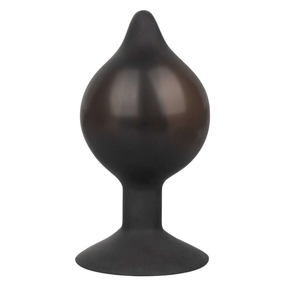 Medium Silicone Inflatable Plug Black shown from the front in a sleek black design, perfect for adjustable pleasure.