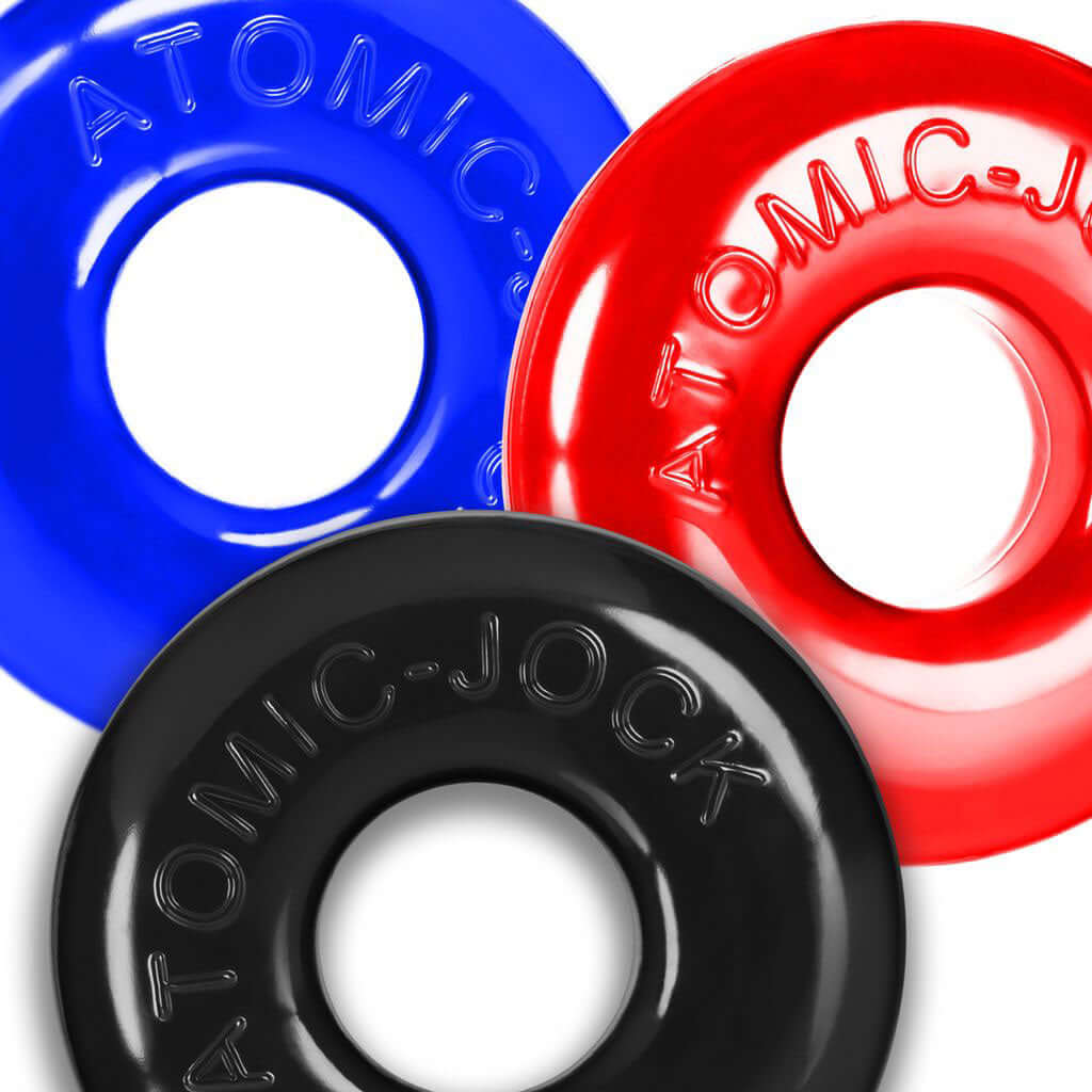 Oxballs Ringer Max Cock Ring 3 Pack in blue, red, and black with smooth finish for enhanced comfort and support.