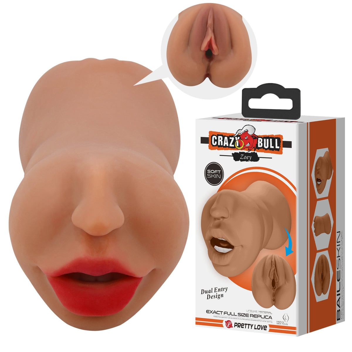 Zoey Mouth Masturbator Sleeve Brown showing lifelike detail and packaging for realistic solo play experience.