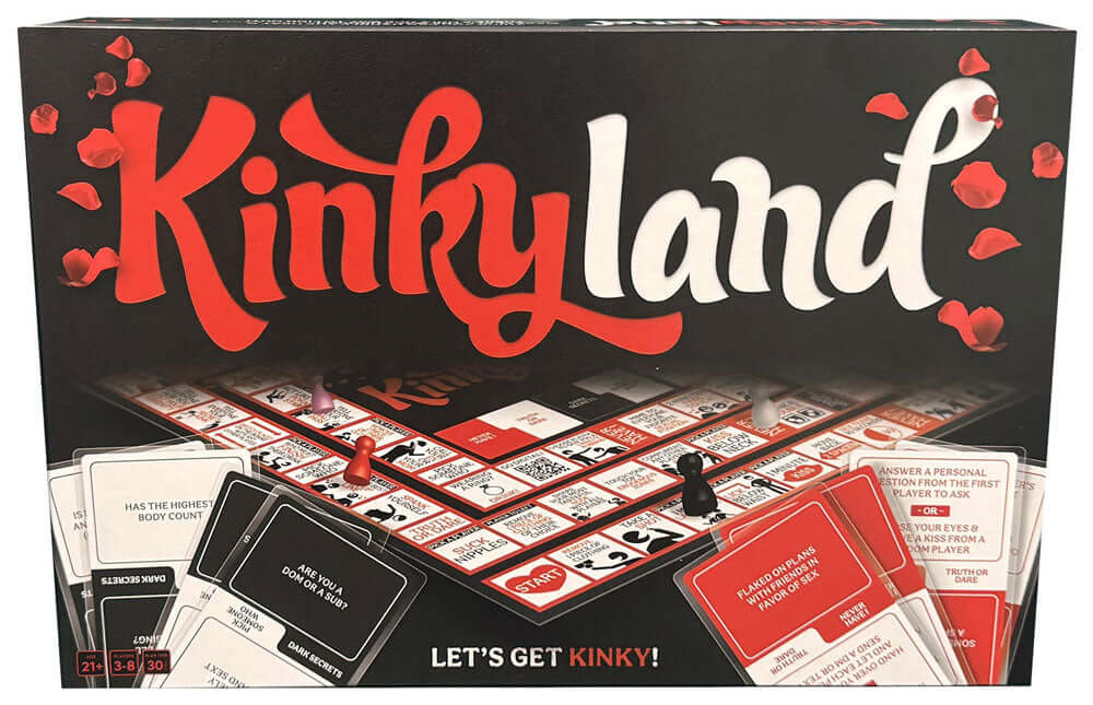 Kinky Land Board Adult Game box art featuring bold letters and playful game cards.