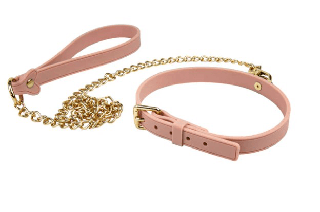 Temptasia Ardor Collar and Leash Pink featuring elegant pink silicone and gold chain details.