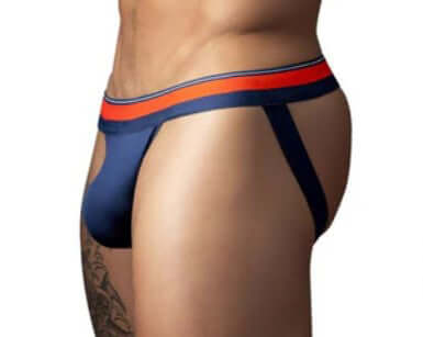 Male Power Soo Cumfy Jock Large XL Navy featured in a side view showcasing the sleek design and comfortable fit.