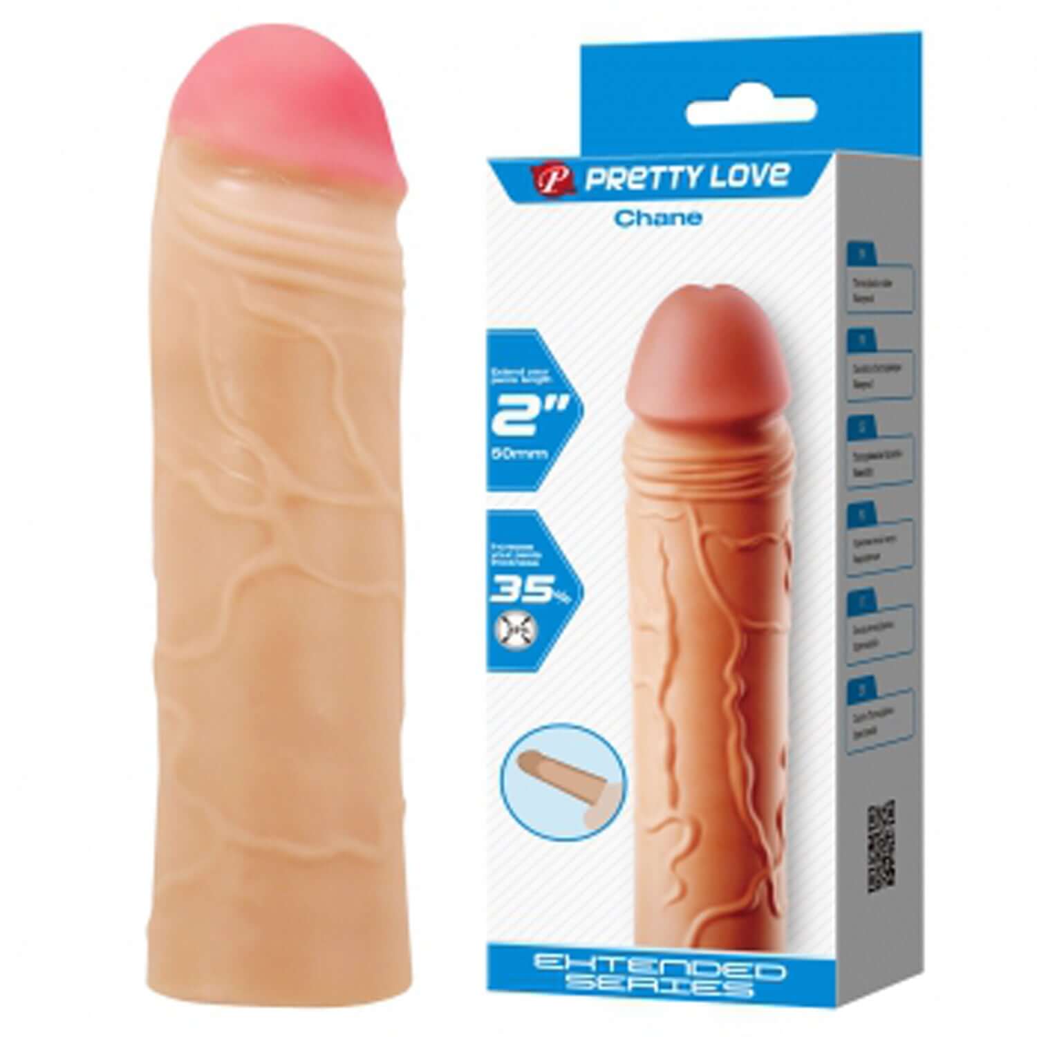 Chane Extended Penis Sleeve - Light, realistic texture, 2 inches length increase for enhanced pleasure.