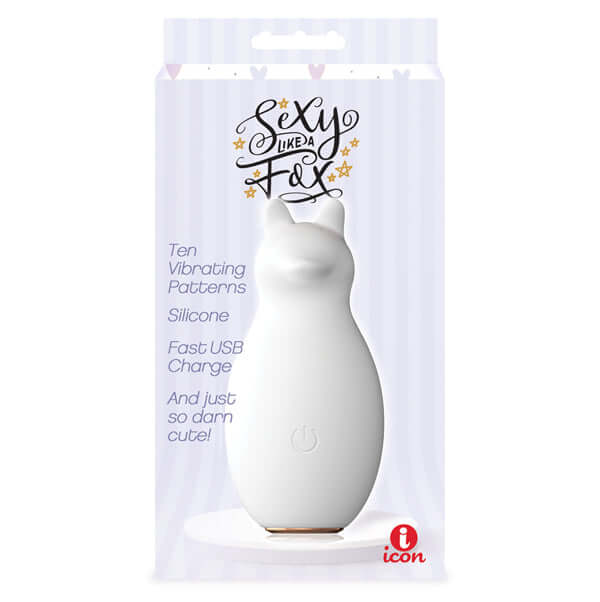 Buzzy Buddies Sexy Like a Fox clitoral stimulator, white silicone, 10 powerful vibrations, USB rechargeable, splash-proof.