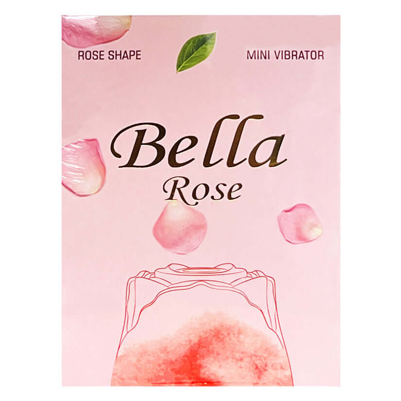 Bella Rose Red Silicone Rechargeable Vibrator packaging features elegant rose shape design and soft pink tones.