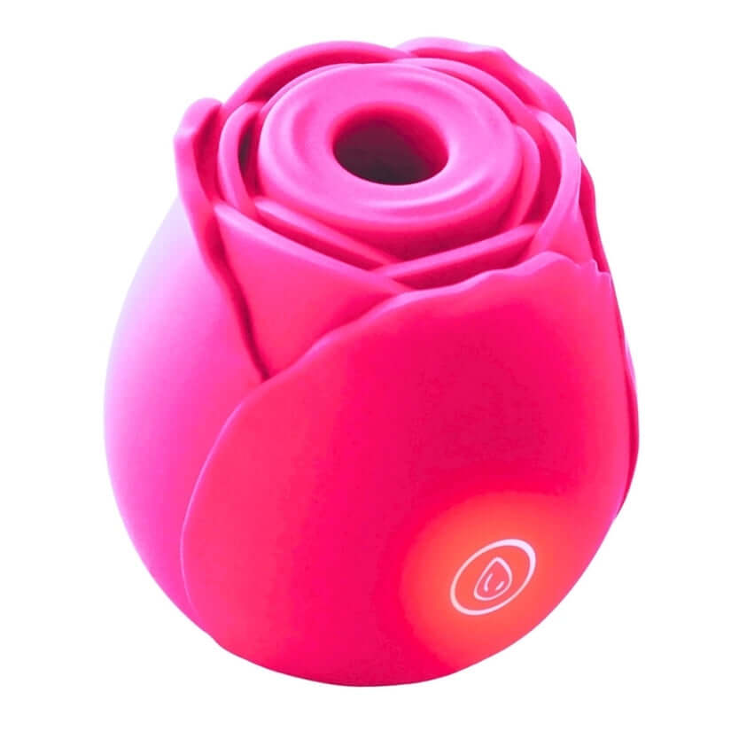 Bella Rose Pink Silicone Rechargeable Vibrator in a rose design, perfect for body-safe pleasure and discreet use.