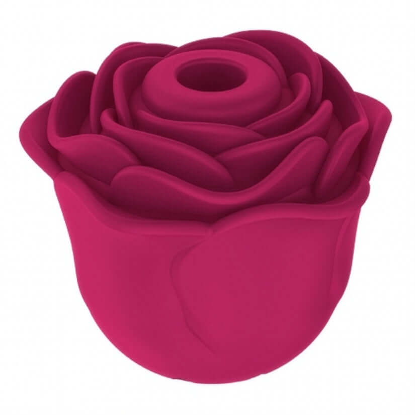 Bella Rose Pro Rechargeable Clitoral Suction Vibrator in a vibrant rose design showing its unique floral shape.