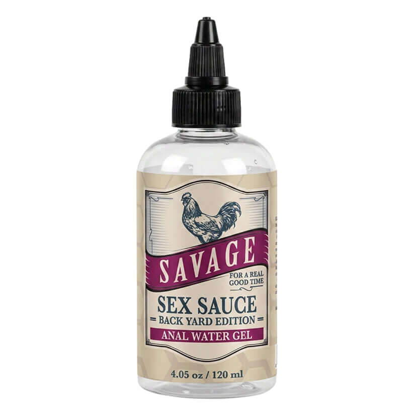 Savage Sex Sauce Backyard Edition Anal Gel 4.05 Oz bottle for enhanced moisture and smooth glide.