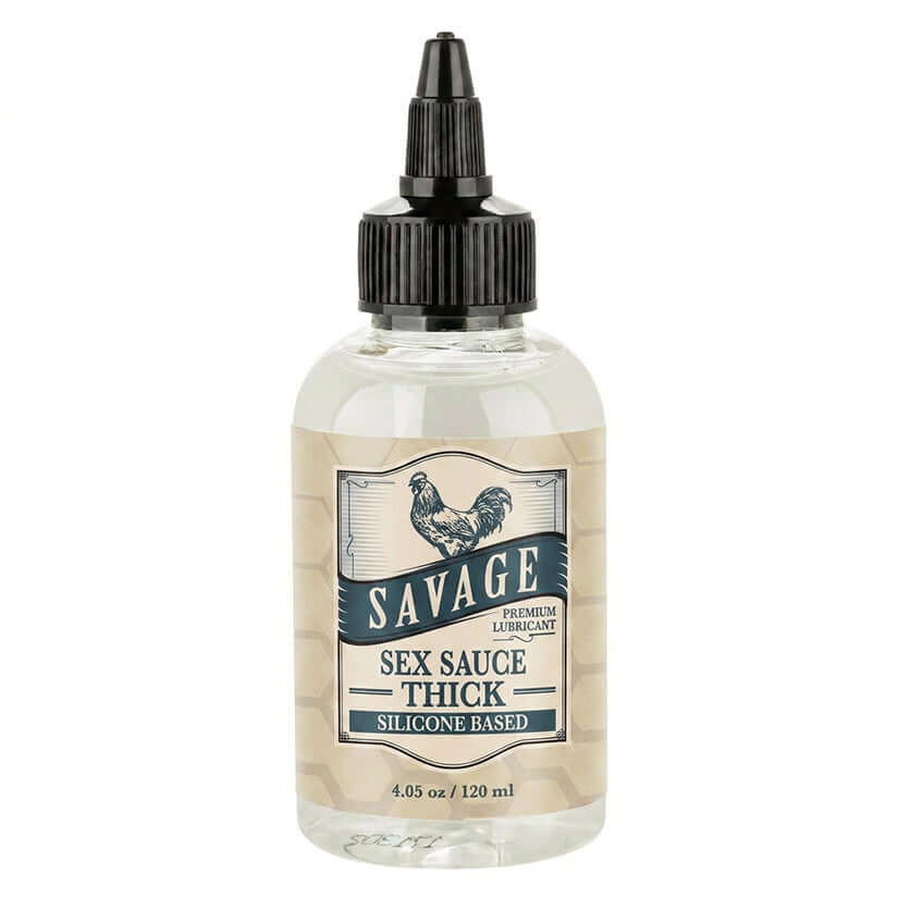Savage Sex Sauce Thick Silicone Lubricant 4.05 Oz bottle with a dropper cap