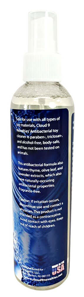 Cloud 9 Novelties Antibacterial Toy Cleaner 8.3 Oz bottle for sanitizing and disinfecting intimate products.