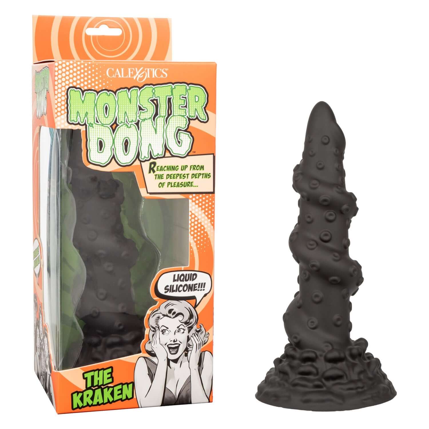 Monster Dong The Kraken 8 inches Black - Premium Liquid Silicone Toy in Packaging and Displayed Orally