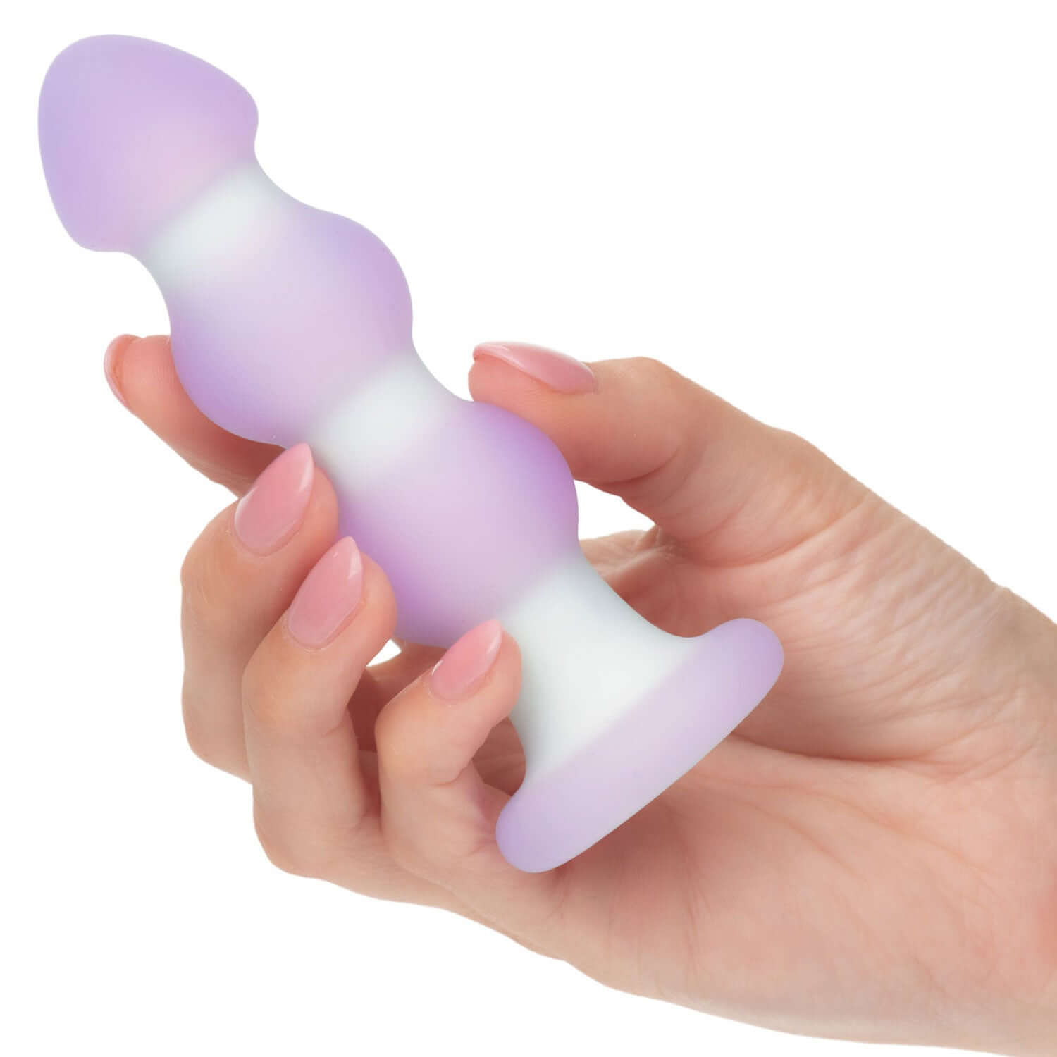 Hand holding Lavender Haze Beaded Anal Probe for enhanced pleasure and unique beaded stimulation.
