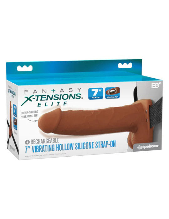 Fantasy X-Tensions Elite 7" Vibrating Hollow Silicone Strap-on - Brown-0