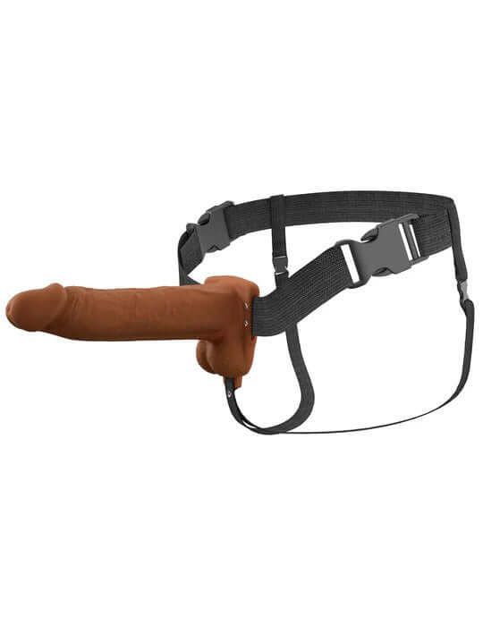Fantasy X-Tensions Elite 8" Vibrating Hollow Silicone Strap-on - Brown-1