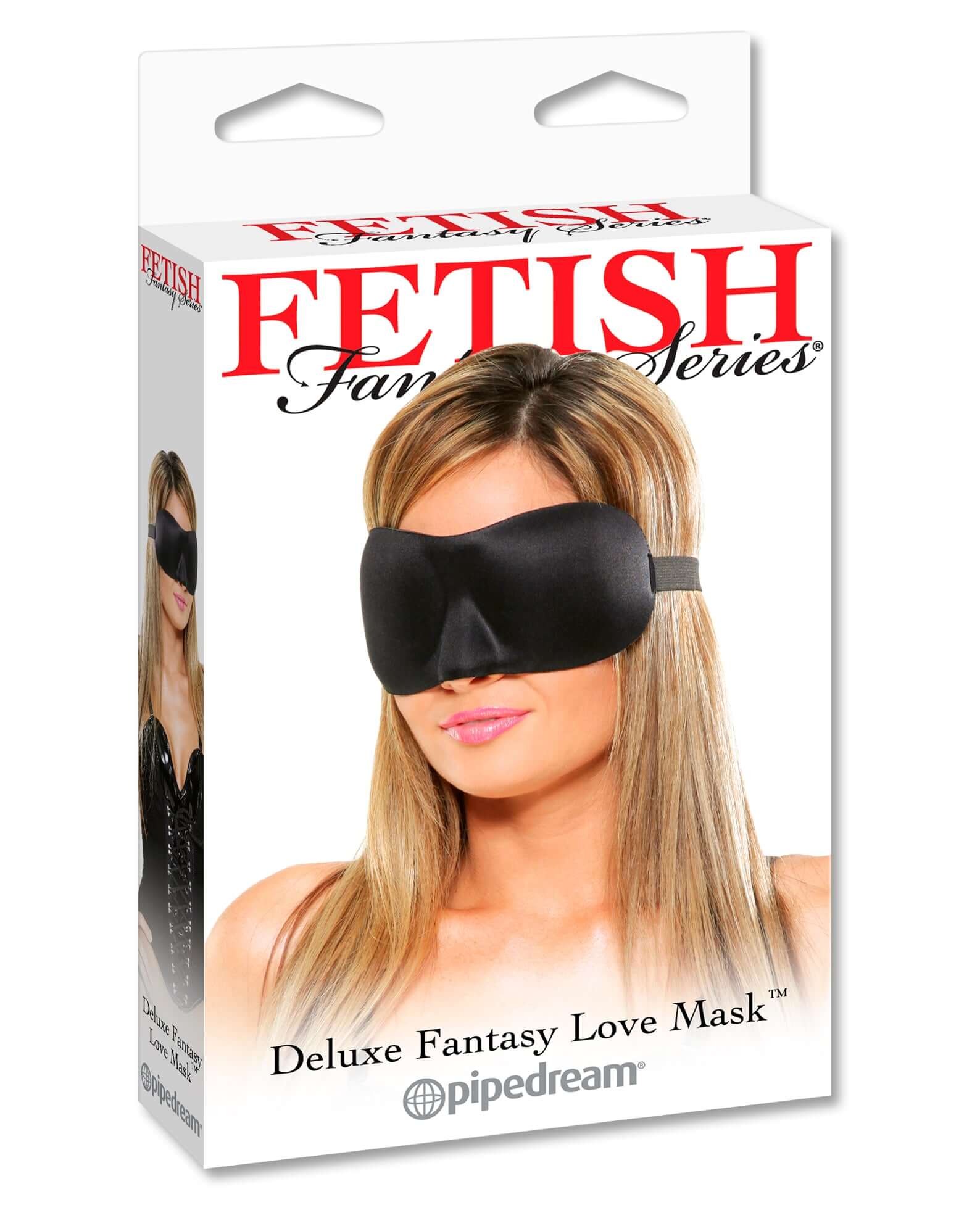 Fetish Fantasy Series Deluxe Fantasy Love Mask Black packaging with model wearing mask