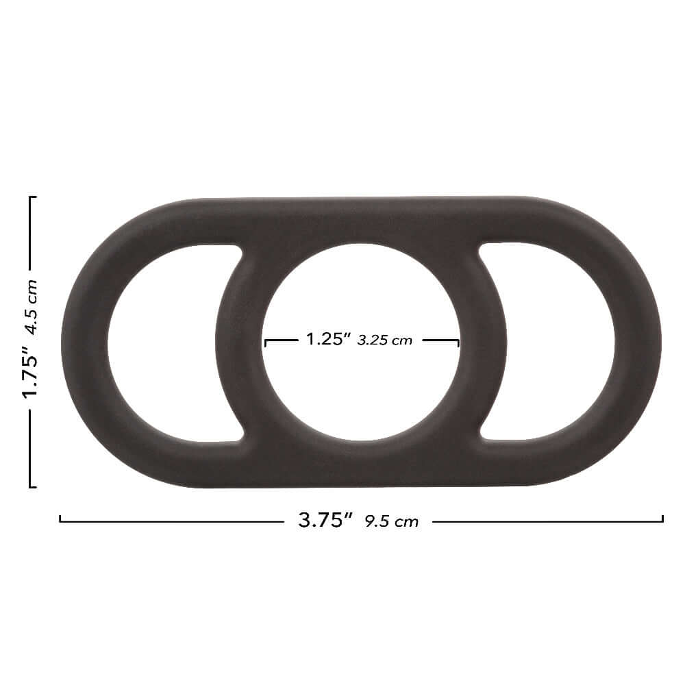 Alpha Liquid Silicone Commander Ring - Black, dimensions in inches and centimeters shown.