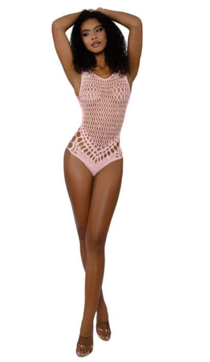 Dreamgirl Lingerie Lola Teddy OS Rose Quartz model showcasing elegant design and flattering fit.