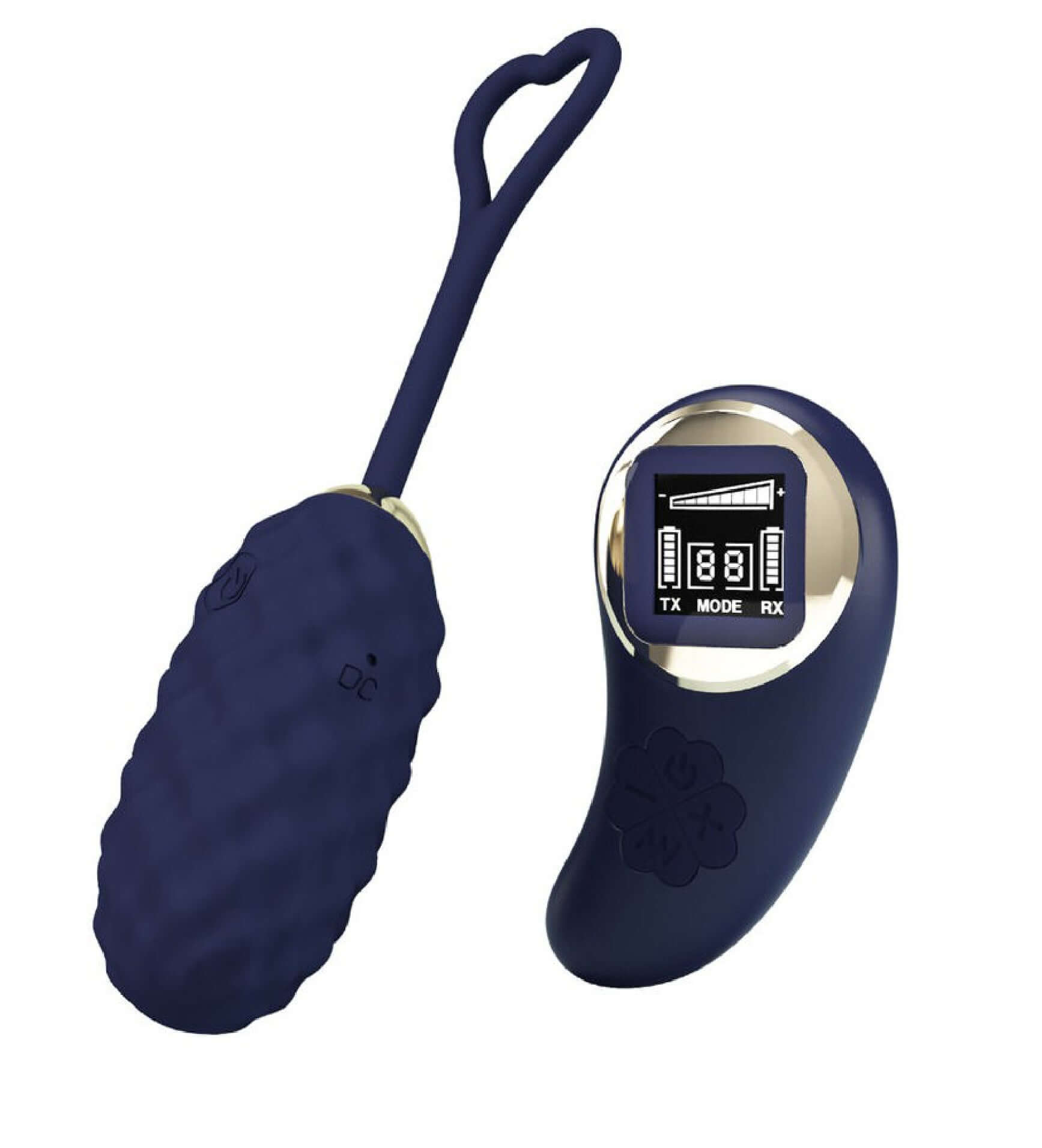 Vivian Remote Control Vibrating Egg - Blue with wireless remote and digital meter displaying 10 vibration settings for solo or couples play.