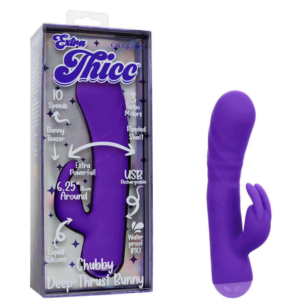 Extra Thicc Chubby Deep Thrust Bunny Vibrator Purple with triple motors and waterproof design.
