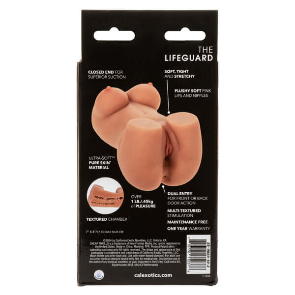 Cheap Thrills the Lifeguard Stroker Brown packaging showcasing its soft texture and dual entry features.