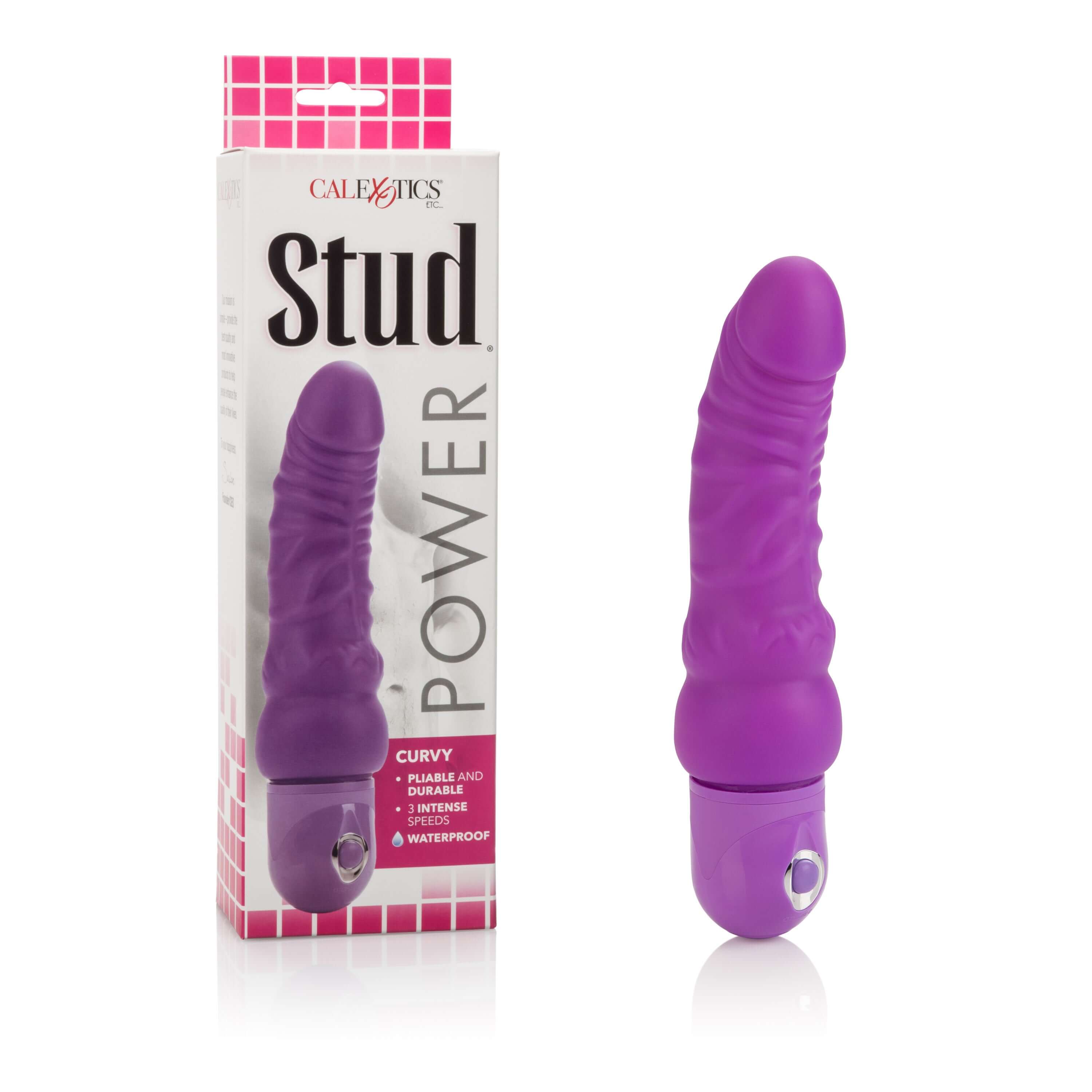 Waterproof Power Stud Curvy Dong - Purple-0