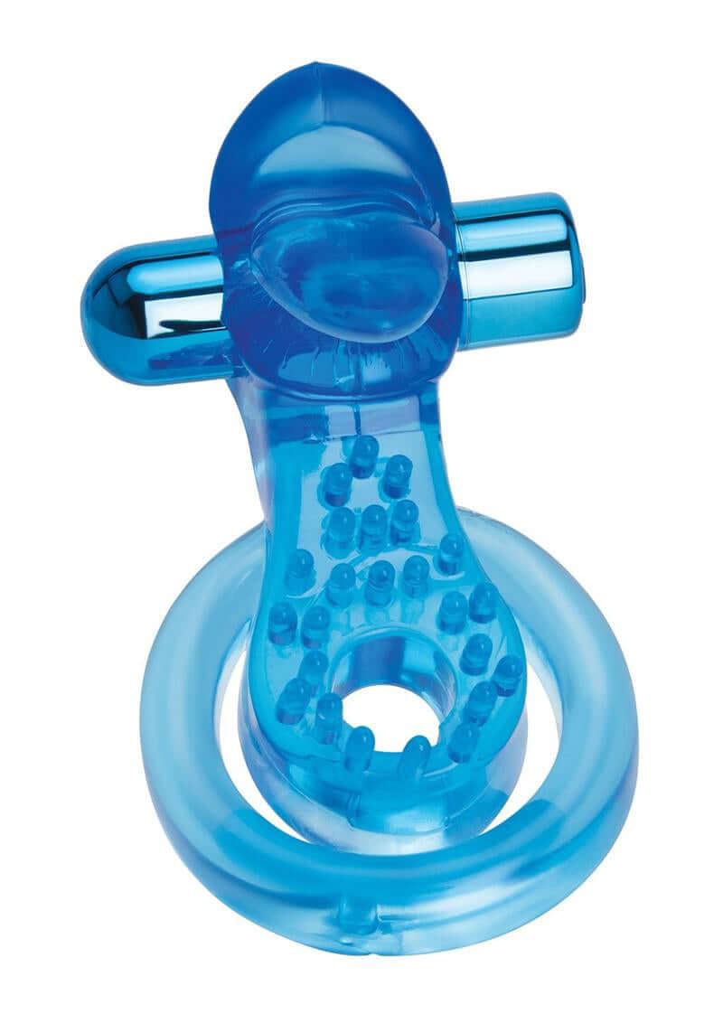 Bodywand Rechargeable Duo Ring With Clit Tickler Blue, a couples ring featuring vibrations and a clitoral stimulator.