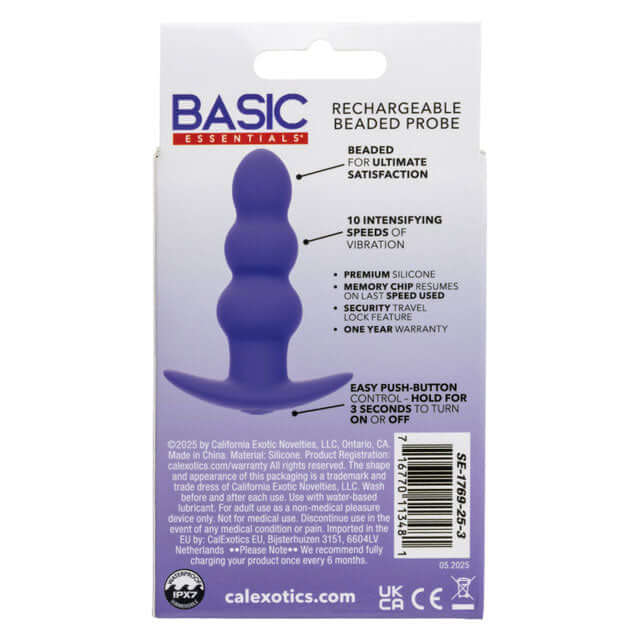 Basic Essentials Rechargeable Beaded Probe - Purple-0