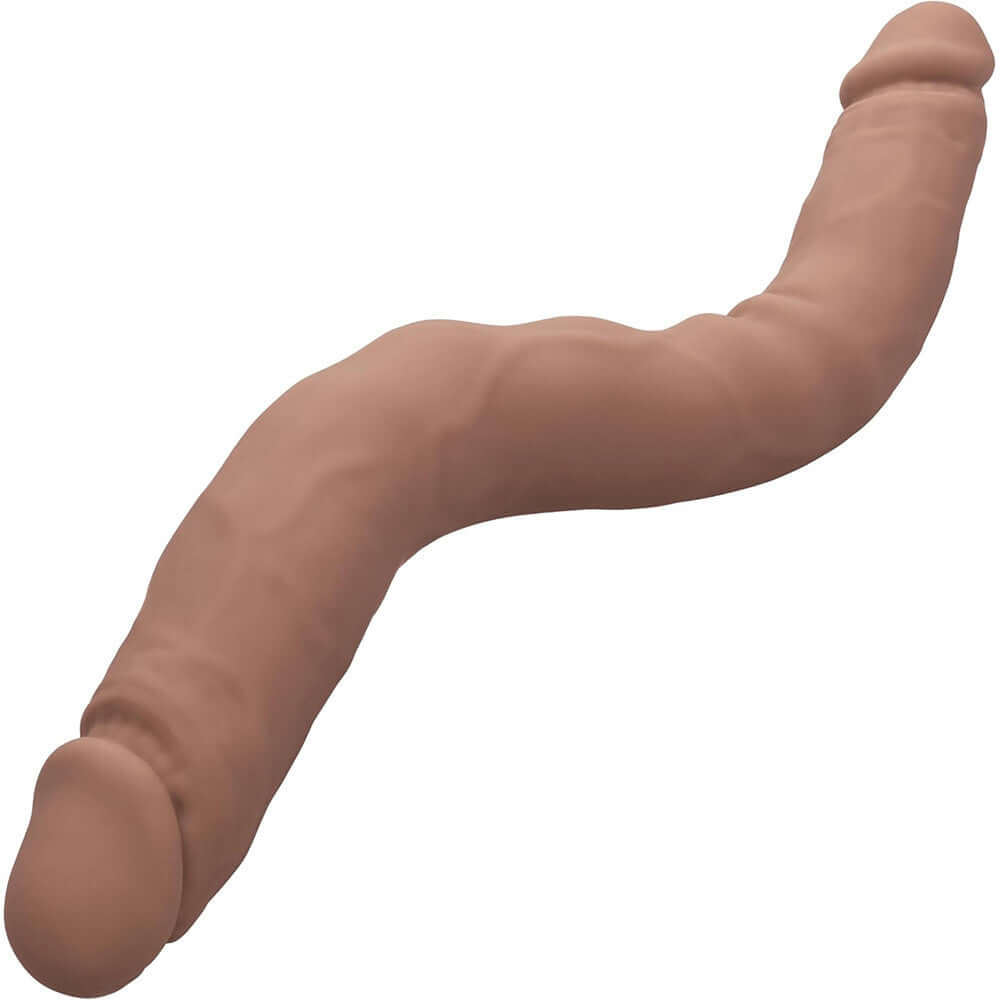 Silicone Studs Bend & Hold Dual Dong 16 Inch Brown, a flexible dual-ended silicone toy for versatile pleasure.