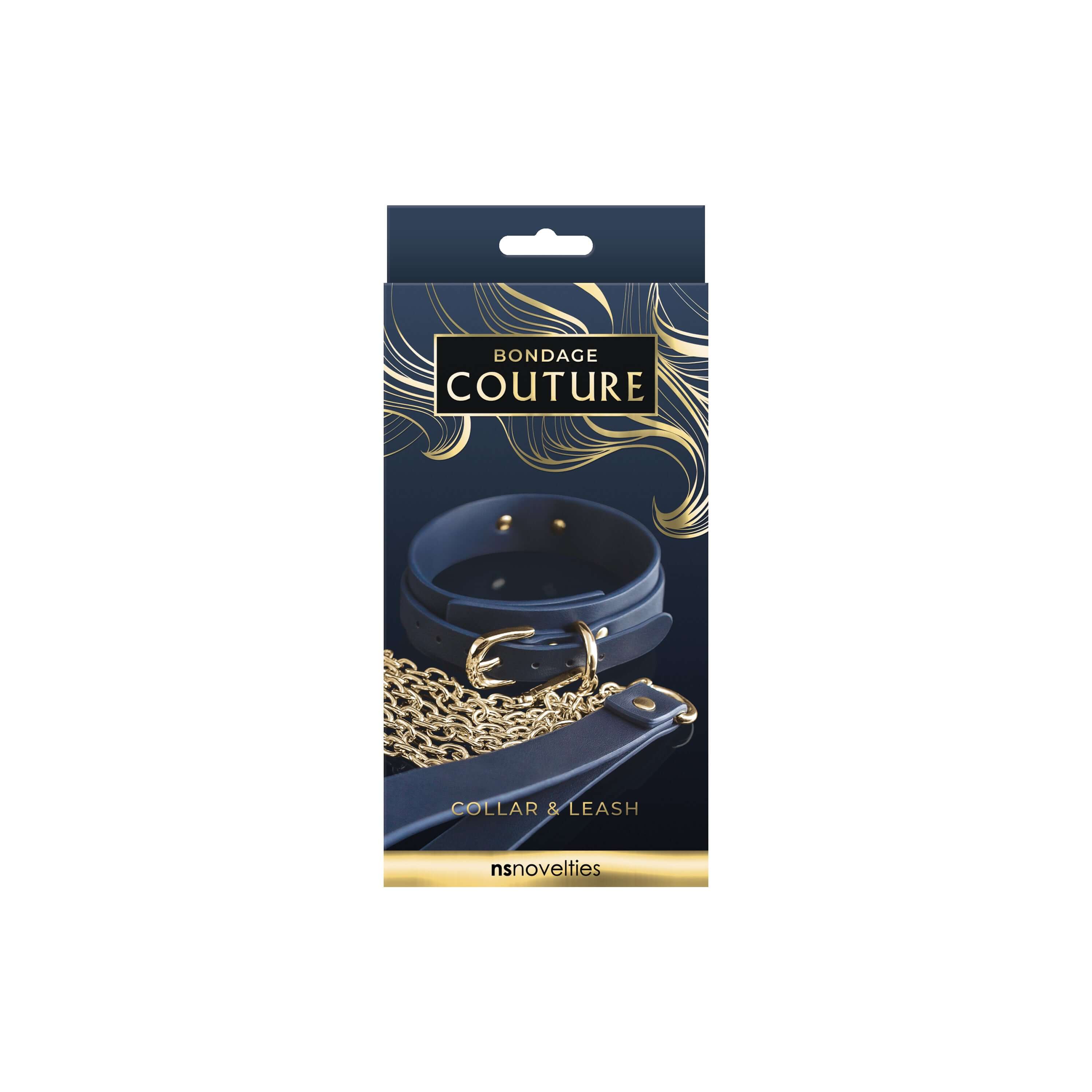 Bondage Couture Collar & Leash Blue packaging showcasing elegant design and premium materials by NS Novelties.