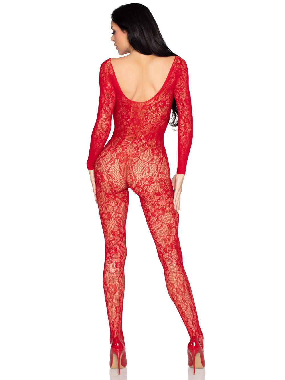 Lace Lingerie Jumpsuit - Os - Red-1