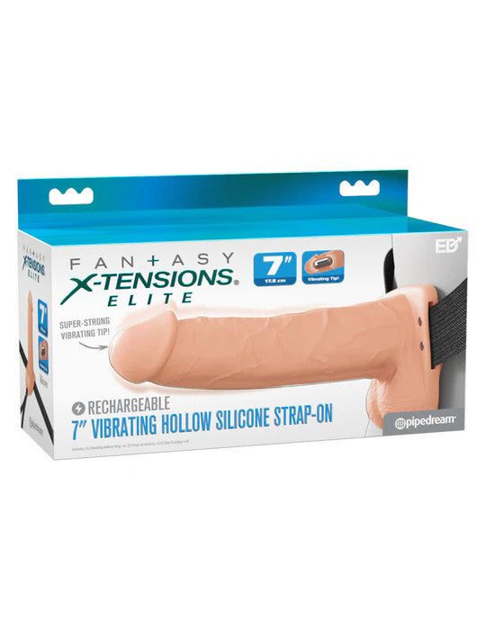 Fantasy X-Tensions Elite 7" Vibrating Hollow Silicone Strap-on - Light-0