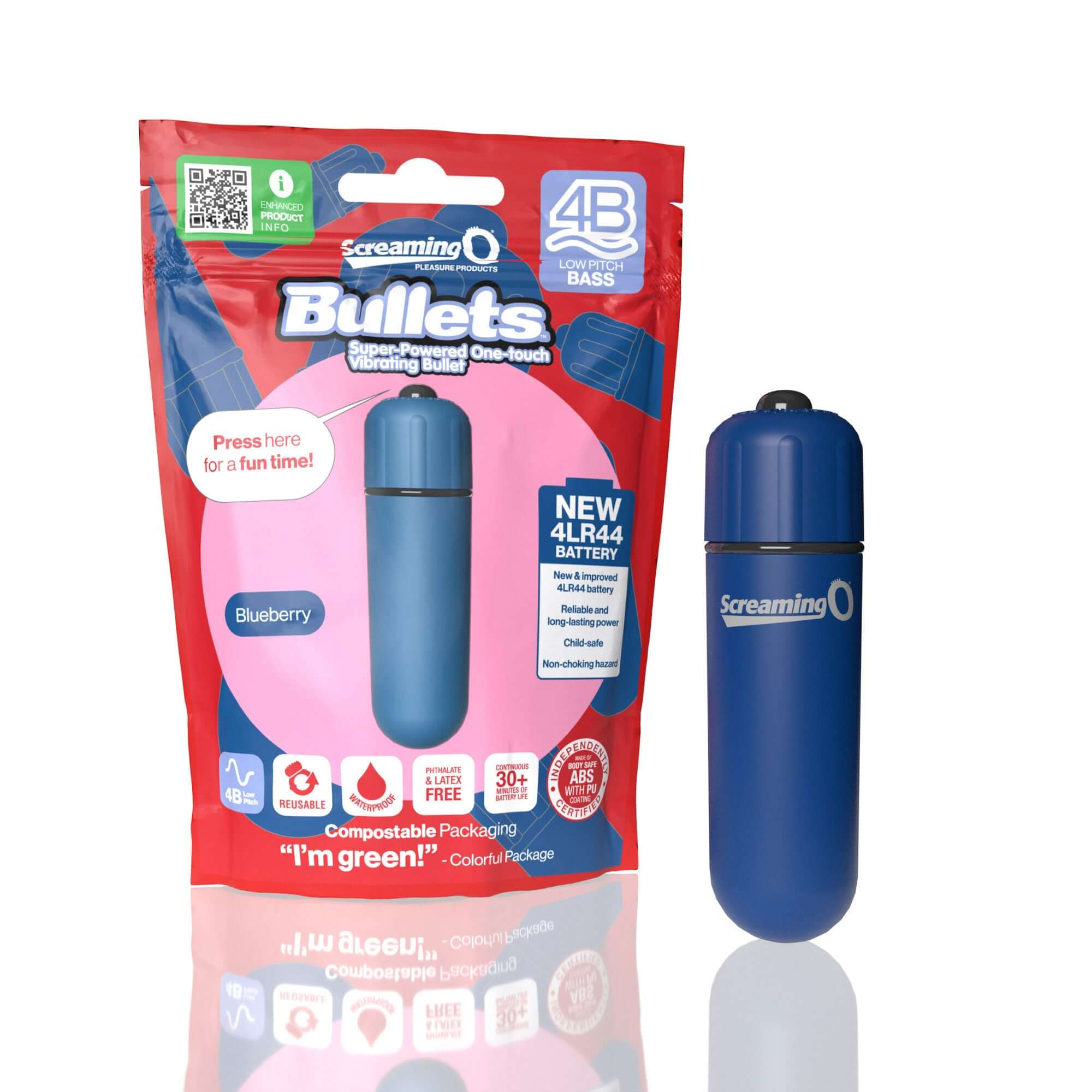Screaming O 4b - Bullet - Super Powered One Touch Vibrating Bullet - Blueberry-3