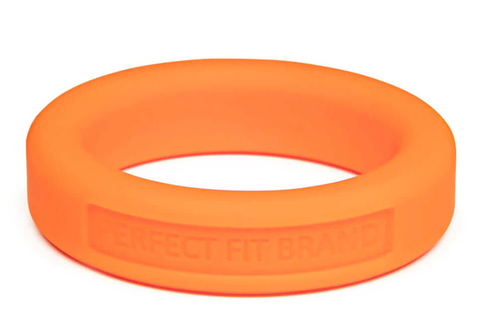 Perfect Fit Hefty Ring 1.75 inch Silicone Orange displayed on a white background, featuring a medium stretch for support.