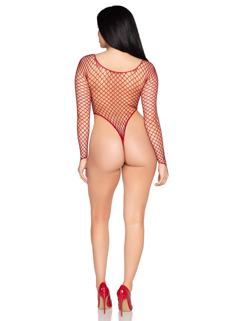 High-Cut Industrial Net Bodysuit - Os - Burgundy-1
