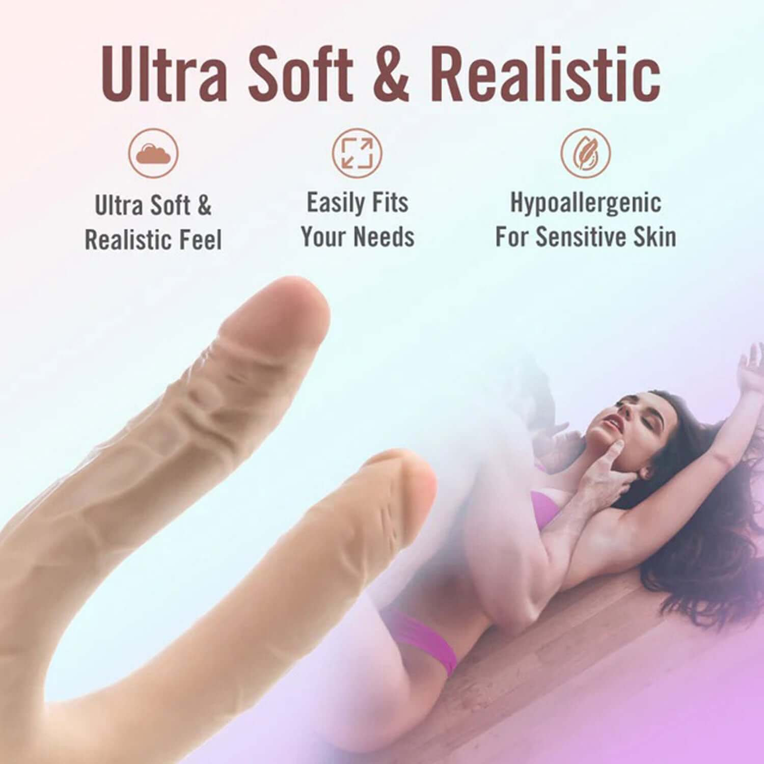Ultra soft and realistic posable double dong with hypoallergenic material for sensitive skin and ultimate comfort during intimate moments.