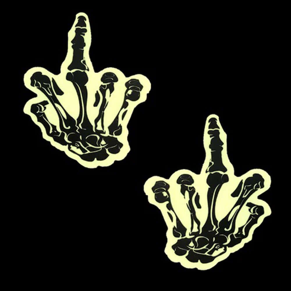 Fuck You Glow in the Dark Skeleton Hand Nipple Cover Pasties-1
