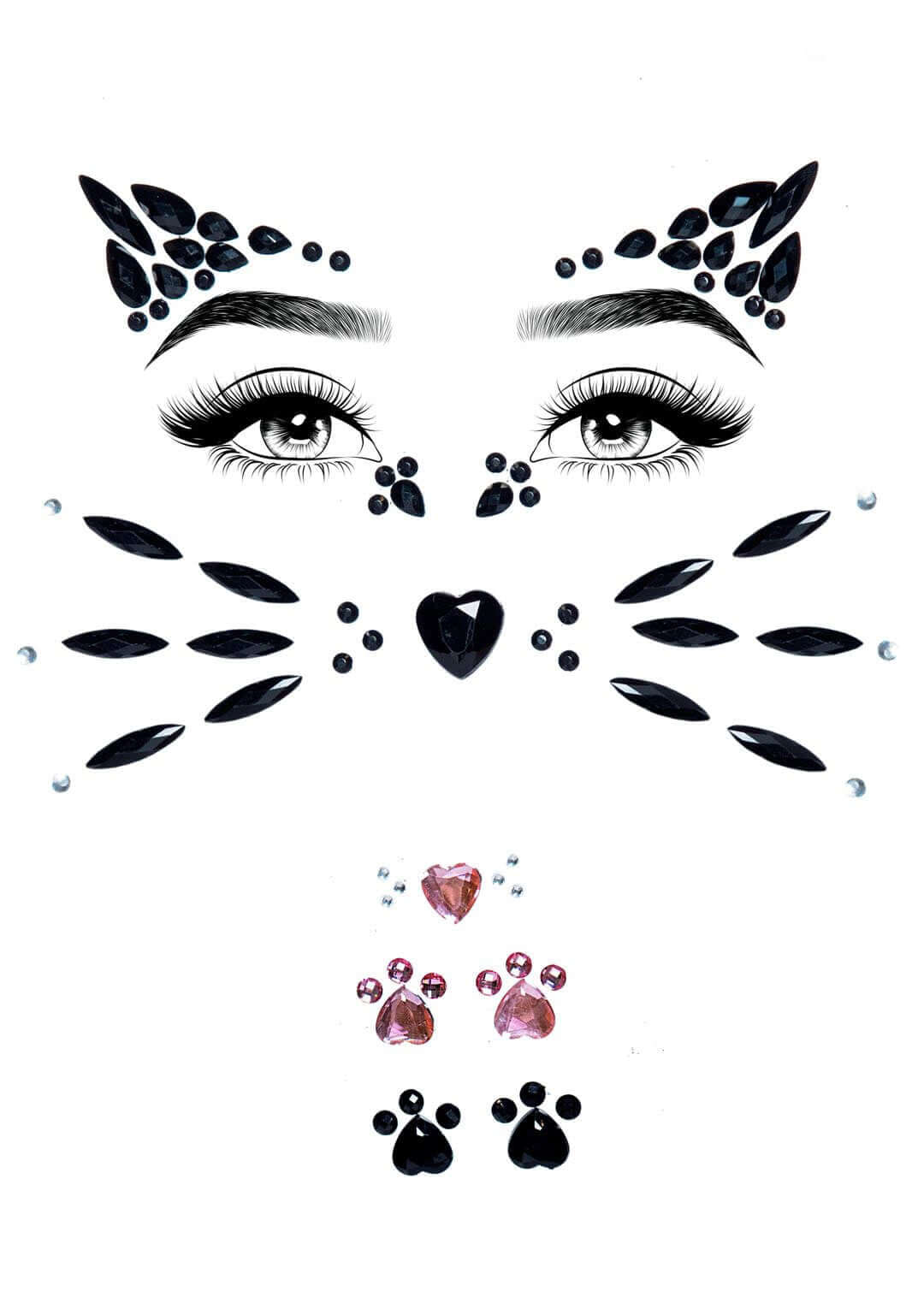 Leg Avenue Animal Rhinestone Stick-on Jewels design featuring cat face with rhinestones and metallic accents.